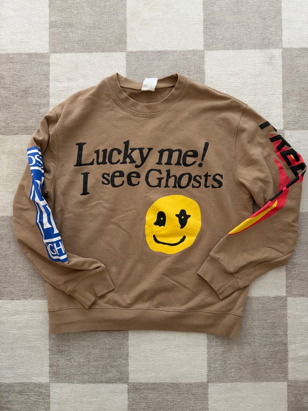 Amazon Brown Graphic Crewneck Sweater Lucky me! I see Ghosts